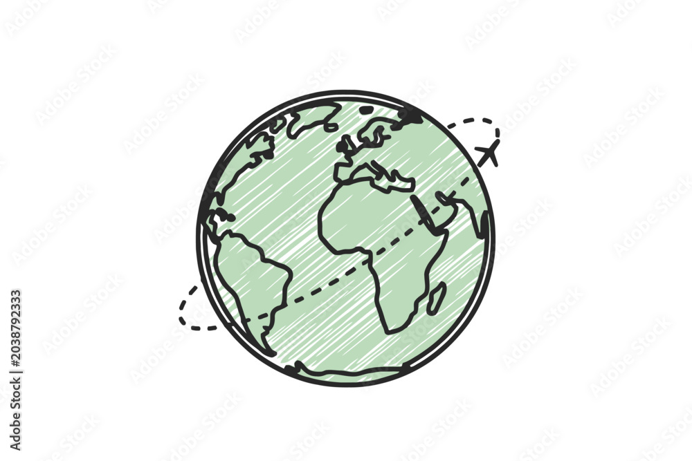 Obraz premium Earth Globe with Airplane Flight Path Illustration