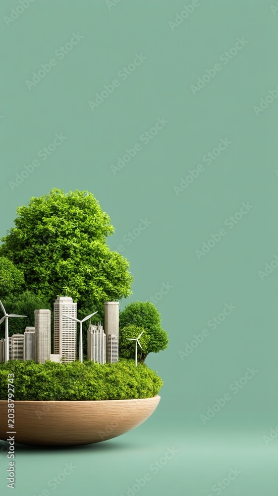 Obraz premium Sustainable finance esg investing green city wind energy sustainable finance esg investing green city wind energy concept with miniature skyline
