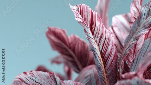 Striking striped foliage exhibits vivid pink and pale blue coloration against a smooth background.