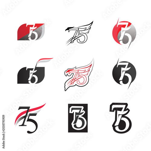 number 75 icon set logo design vector