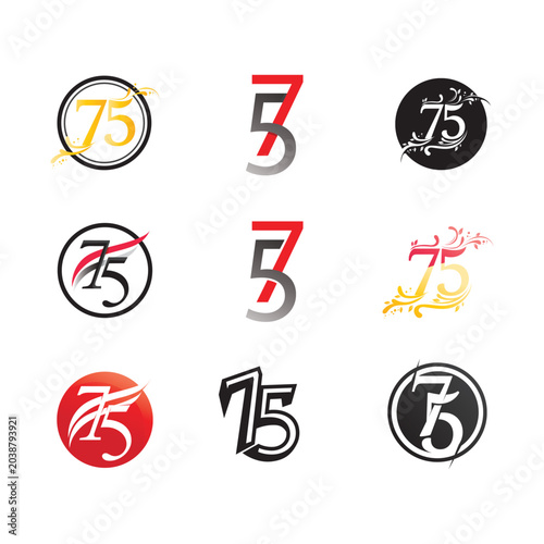 number 75 icon set logo design vector