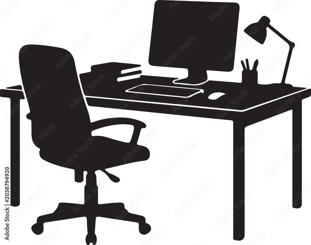 Fototapeta premium Office Workspace – Vector Silhouette
