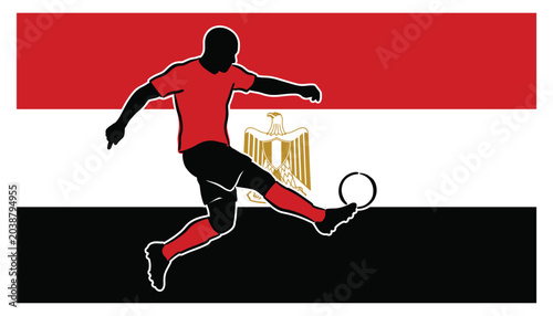 Fotografia Soccer player silhouette kicking ball with national flag of Egypt for internatio