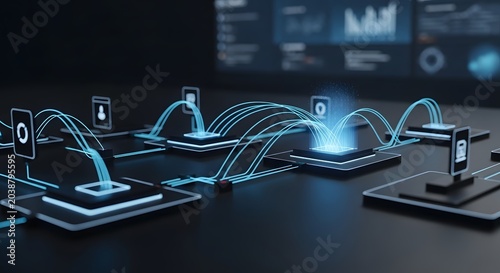 Abstract network connection illustration with glowing lines and digital interface elements