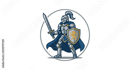 Canvas Print Medieval Knight Warrior Holding Sword and Shield Ready for Battle