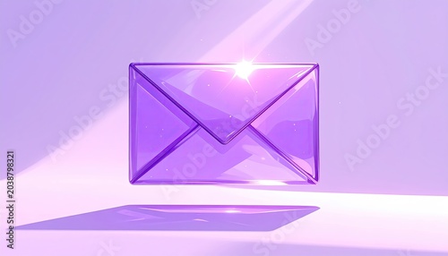 Floating Transparent Purple Envelope with Light Rays.