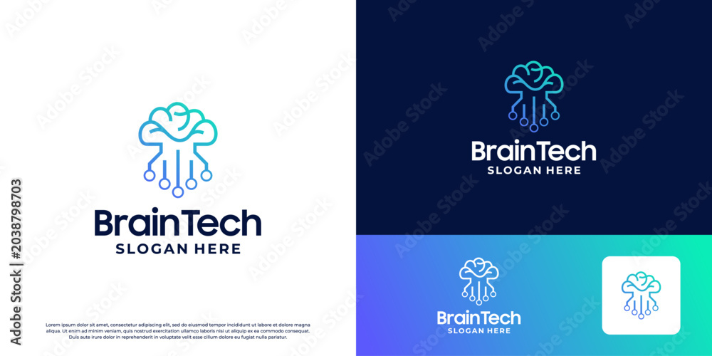 Fototapeta premium Brain circuit, brain tech, digital brain logo design