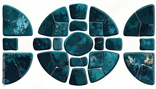 Abstract Mosaic Pattern of Teal and Green Gemstones.