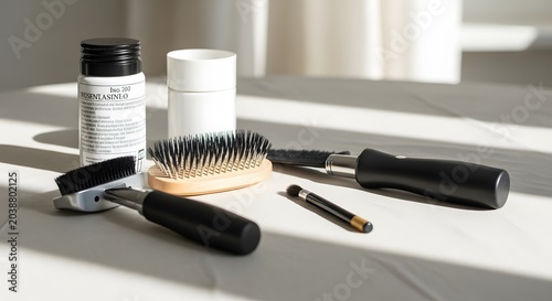 National barbershop tools laid out on table indoors