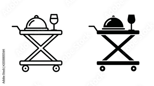 Quadro em tela Catering carts with wine glasses in professional environment