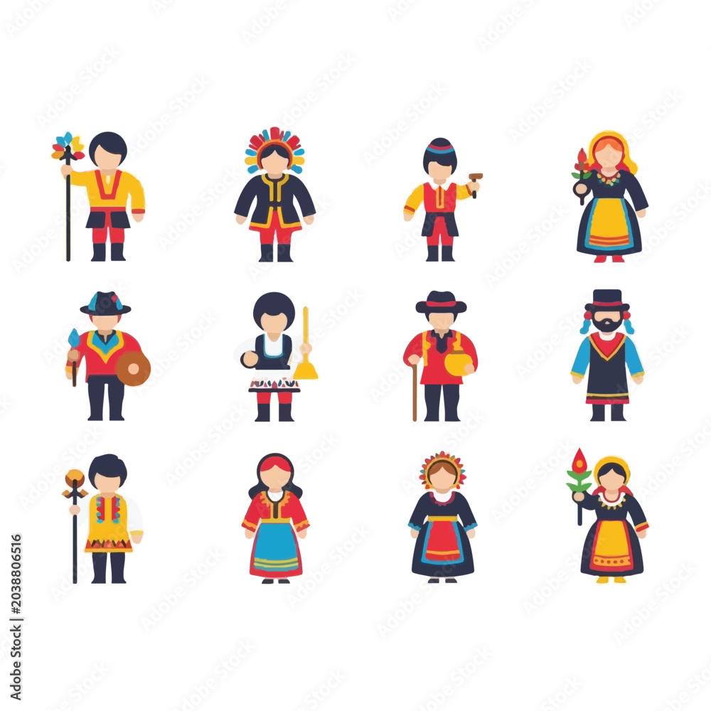Fototapeta premium Traditional dressed people from various cultures.