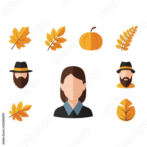 Woman with autumn leaves and men.