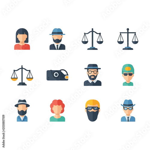 Justice law icons with people.