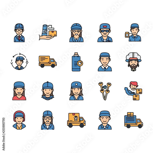 Workers in various professions and actions.