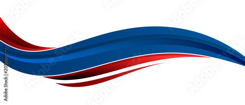 Fotografía Dynamic red and blue flowing ribbon graphic on white background, layered curved motion vector design for header, footer, or creative advertising template