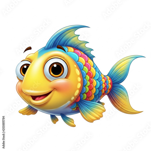 Cute Fish Cartoon Character Isolated on White Background generative ai 
