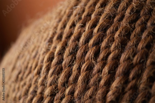 Close-up of Thick Brown Wool Yarn Texture