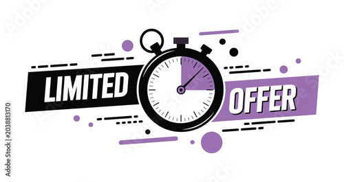 Schilderij op canvas Limited Offer with Stopwatch: A graphic illustration conveying urgency for a limited-time promotion