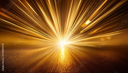 Golden Light Burst With Radiating Beams