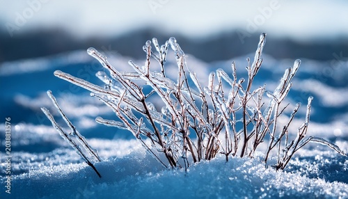 Small Branches In Ice And Snow Close Up