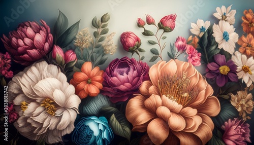 Dynamic Beautiful Fantasy Vintage Wallpaper Botanical Flower Bunch Vintage Motif For Floral Print Digital Background
