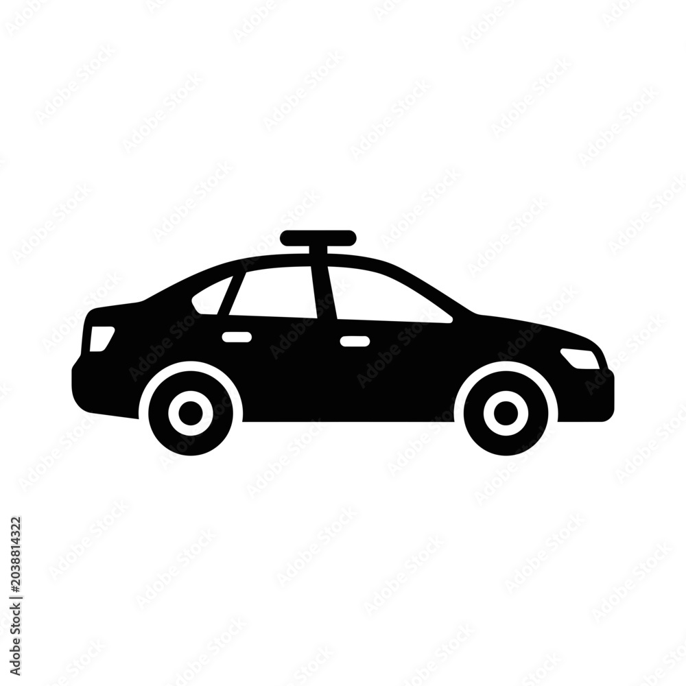 Fototapeta premium Black police car icon on white background, vector illustration