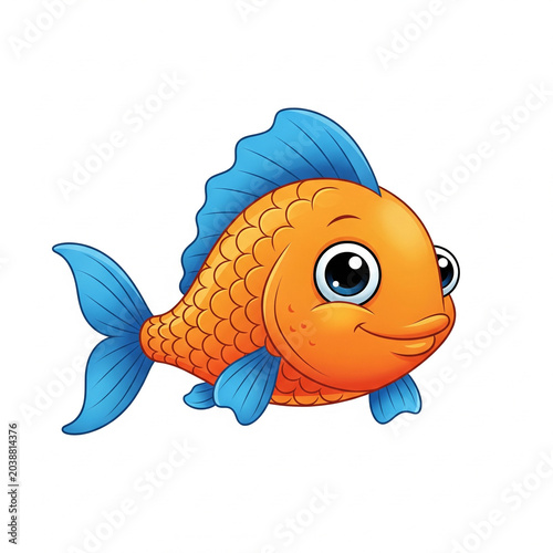 Cute Fish Cartoon Character Isolated on White Background generative ai 