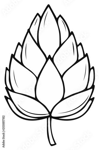 Black and white illustration of a hop flower