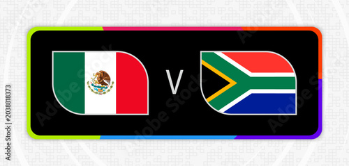 Mexico v South Africa Match Flag Graphic Banner. Versus ports match concept for a soccer competition.