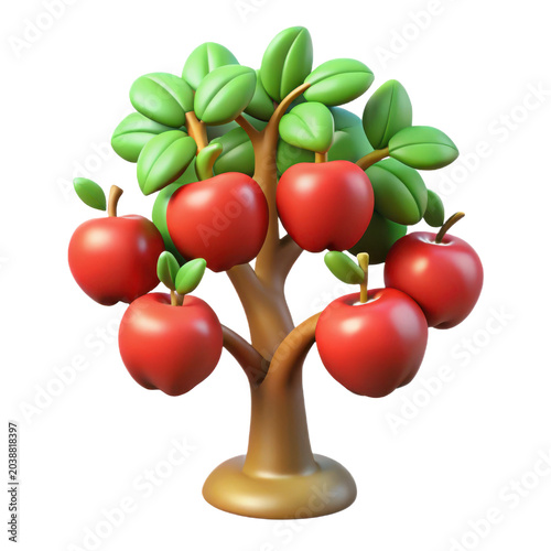 Realistic 3d rendering of a lush apple tree laden with ripe red apples transparent background