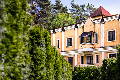 Foto old abandoned house, against a background of green plants