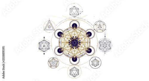 Metatrons Cube Sacred Geometry Symbol with Geometric Shapes.