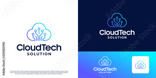 Cloud tech logo design inspiration. Cloud circuit logo template.
