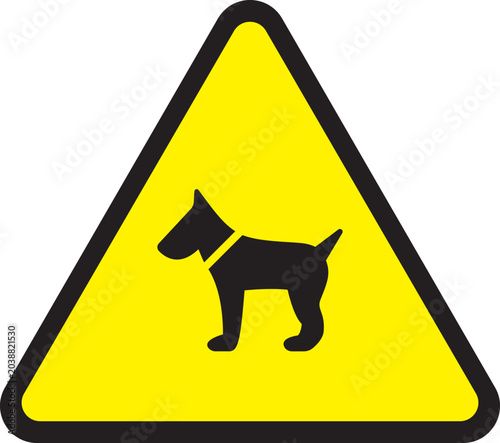 Beware of dog warning sign set yellow caution signs with black dog silhouettes