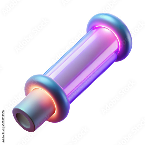 High-quality 3d render of a glowing neon tube with blue and pink light accents transparent background