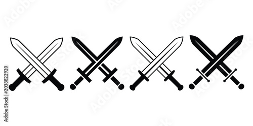 Photos Crossed swords vector icons featuring line and filled hand-drawn designs for con