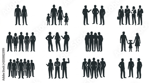 Photos Collection of Diverse Human Silhouettes Representing Groups and Families