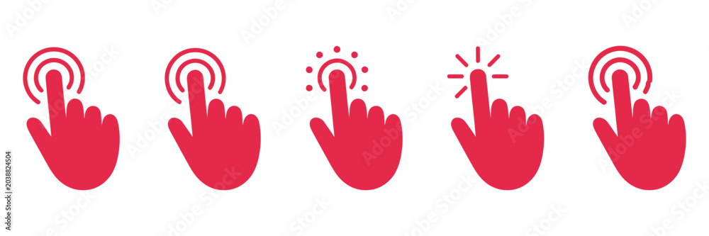Fototapeta premium Cursor icon vector collection featuring hand click pointer and mouse arrow symbols in thin line and flat editable stroke styles