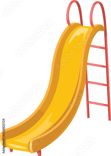 Cuadro en lienzo Colorful kids playground slide with red ladder, yellow plastic vector illustrati