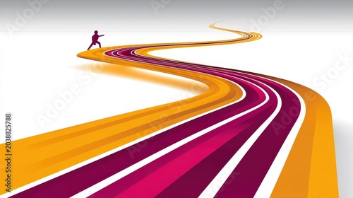 Abstract Pathway Illustration with a Figure in Motion on Tracks
