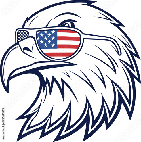 American eagle wearing sunglasses with usa flag