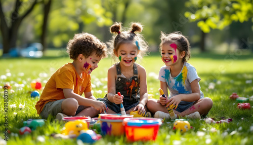 Children playing with colors in park