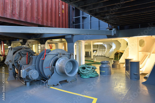 Schleppwinde auf einem Containerschiff