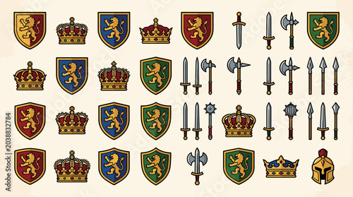 Canvastavla Medieval Heraldry Shields Crowns and Weapons Collection.
