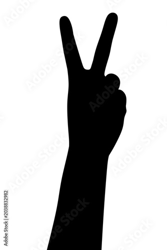 Peace Sign Hand Silhouette Isolated on White
