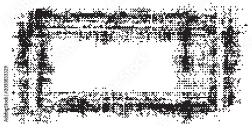 Distressed Halftone Rectangle Frame Grunge Texture Overlay.