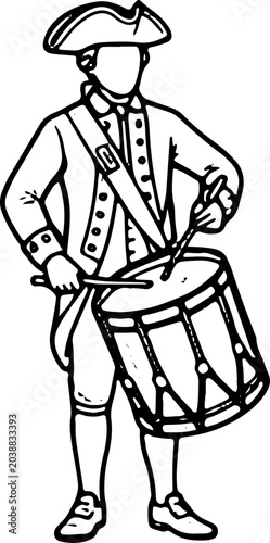 Revolutionary War Drummer Soldier Playing Drum Vector Illustration