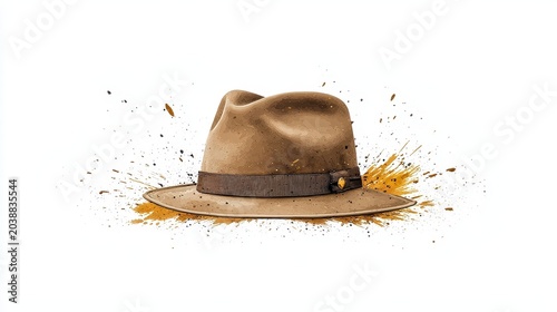 Stylish Brown Hat with Dust Splash on White Background