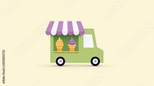 Colorful Ice Cream Truck with Soft Serve Cones on Display