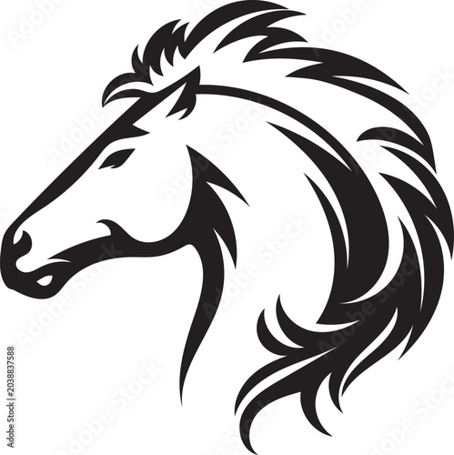 Tableau sur toile Black and white horse head silhouette graphic vector illustration with stallion